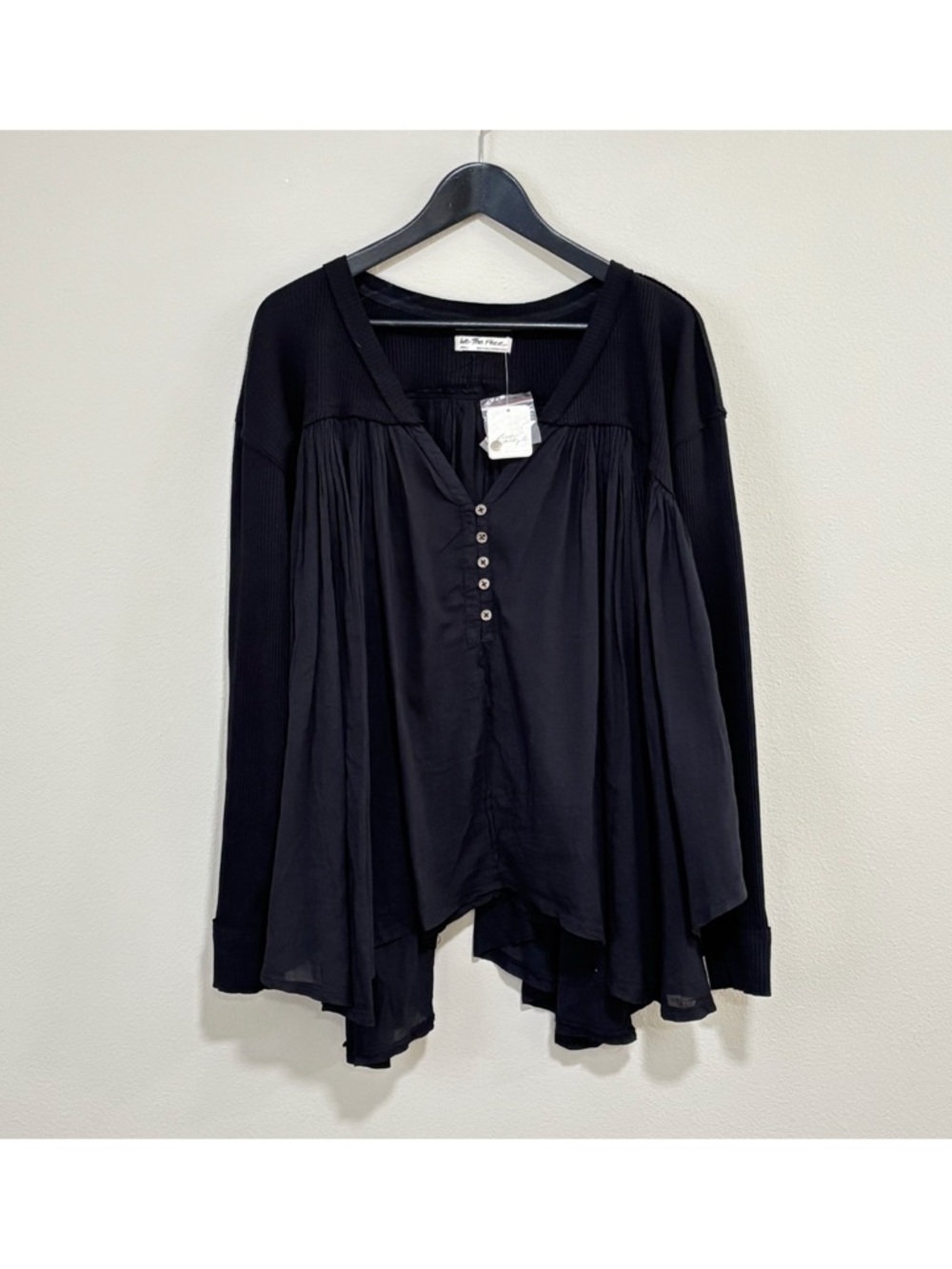 We The Free Black Flowing Henley Tunic Top